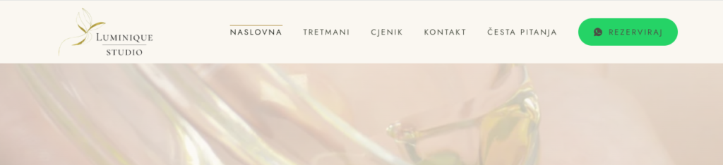 izbornik web stranice Luminique
