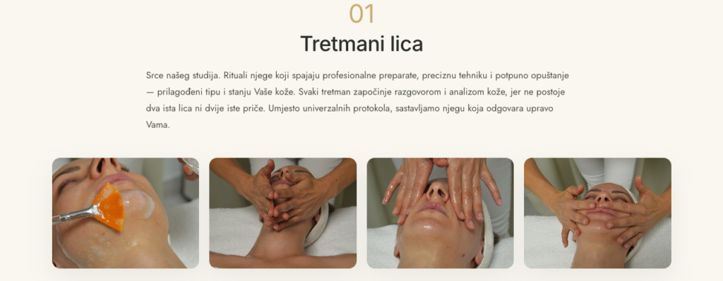 Tretmani stranica web stranice za kozmetički salon Luminique Studio